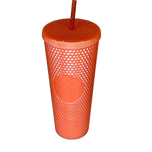 Starbucks Venti 24 Oz Studded Tumbler Cup Pearl Orange Bling Cold Drinks New - Picture 9 of 10